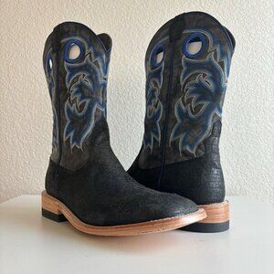 New Capitan Mens Cowboy Boots 10 D Square Toe Black Rough Out Leather Western